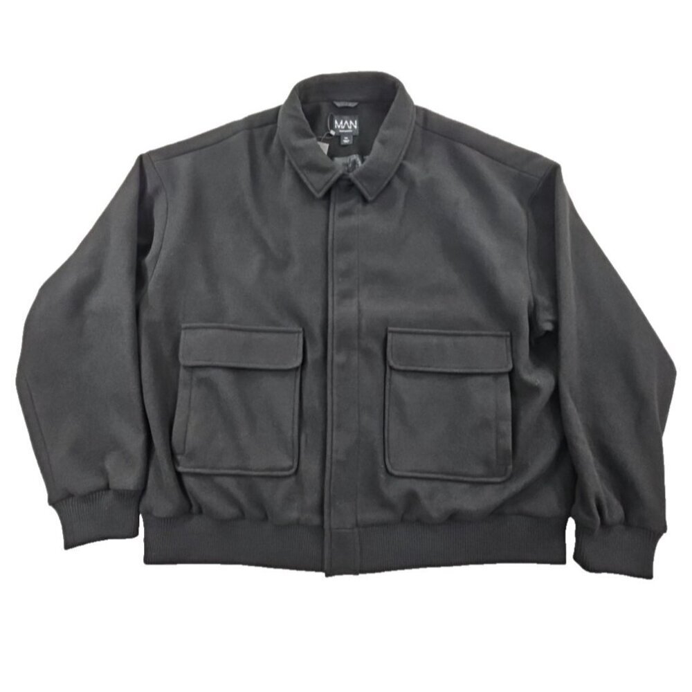 NWT Boohoo Man Bomber Harrington Varsity Jacket Coat Men's 4XL Black‎ Full Zip